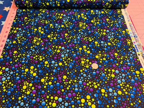 Fabric Carnivale Dots Lime on Black QT Cotton 1/4 yard 374JH - Picture 9 of 9