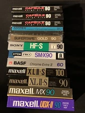 Lot (10) 8 SEALED, 2 used CASSETTE TAPES Maxell MX 90, XLIIS 90, TDK SONY Metal