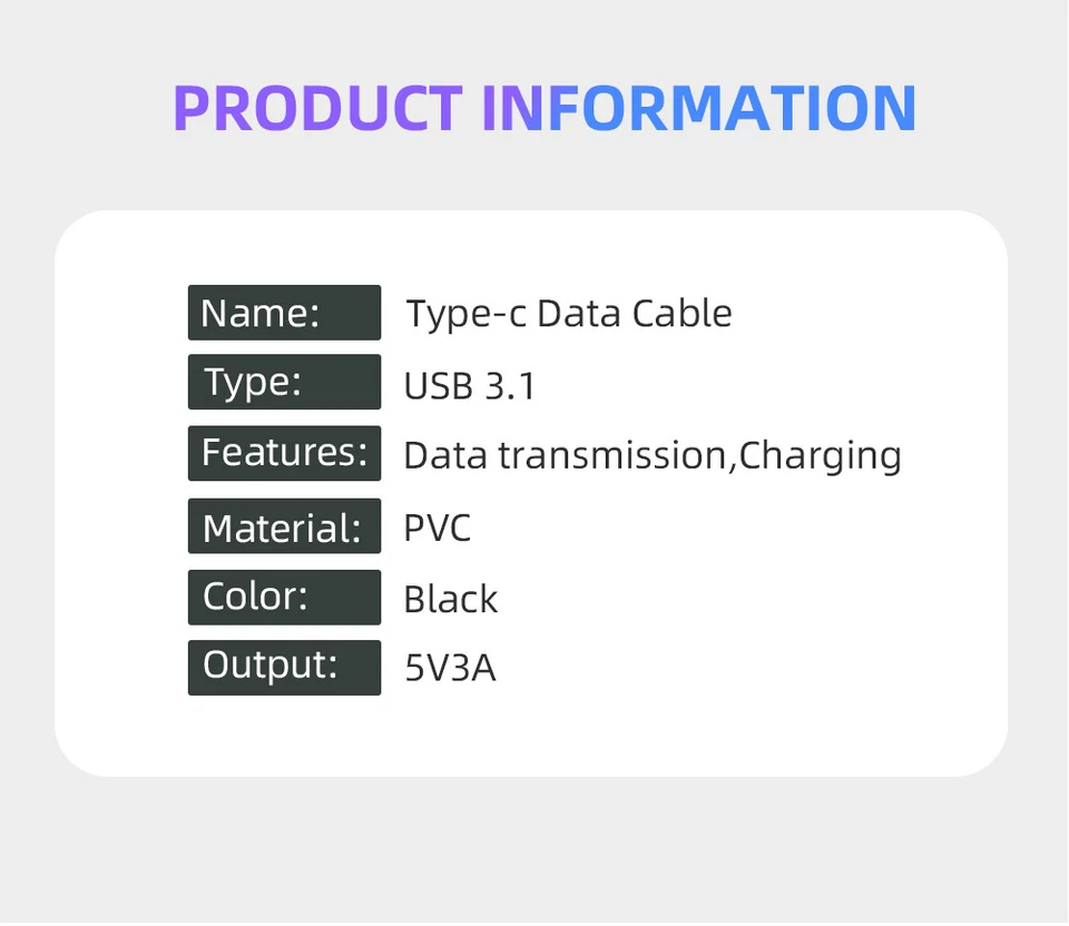 USB-C Type C Data Charger Cable for Samsung Xiaomi For Google Fast Charging 5A - Image 3 of 4