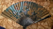 Beautiful Vintage Large Chinese Hand Painted Artwork Wall Fan In Box