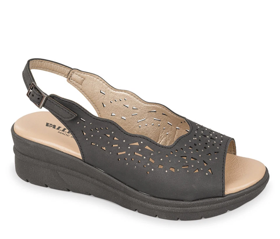 Sandali Valleverde 55564 pelle nera zeppa 4,5 cm Made in Italy