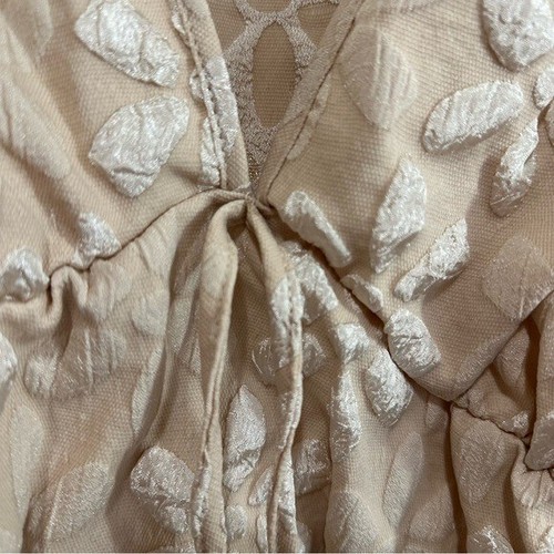 Shein Curve Women's Front Tie Short Sleeve Floral Jacquard Shirt Tan 3XL - Picture 12 of 13