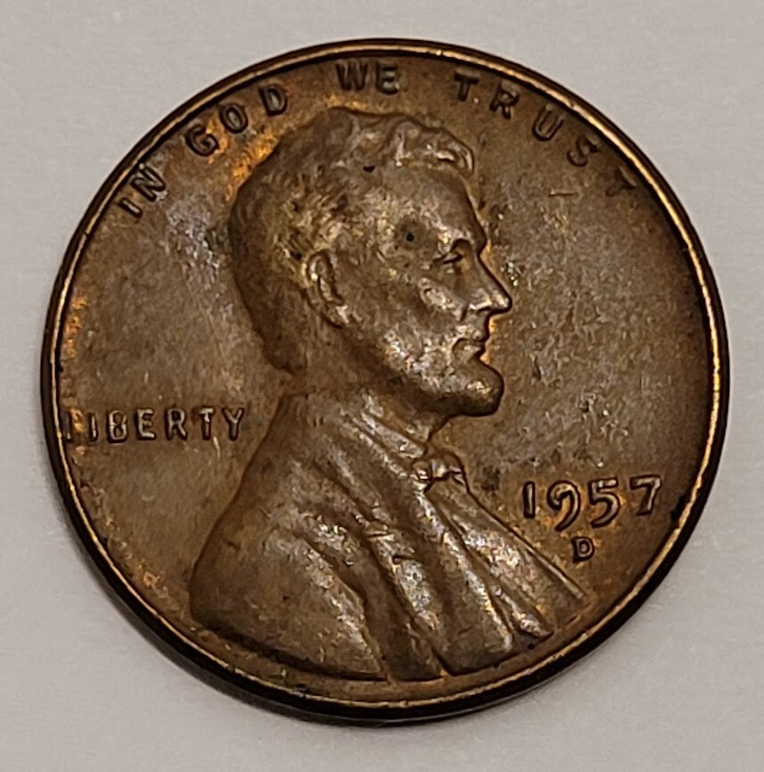 1957 D Lincoln Wheat Cent Mint Error Die Chip Filled 9 in