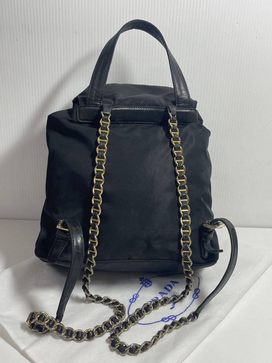 PRADA Nylon Chain Backpack Black Gold Triangle LOGO Black with Storage Bag from thumbnail 2