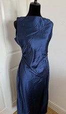 Quiz Navy Satin Dress UK 10 EU 38 Sleeveless Ruched Midi Evening Party