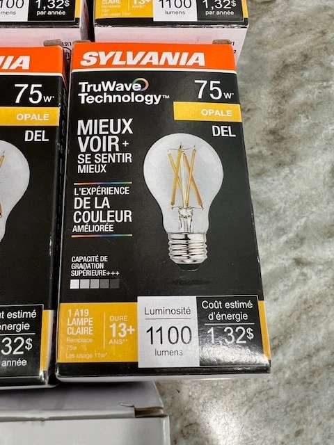 Sylvania 75W Soft White & Opale Light Bulbs Set Of 4 & One Amber LED E26 40W NEW - Image 2 of 4