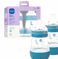 MAM Easy Start Anti-Colic Wide Neck Baby Bottles Slow Flow 160ml/5oz 2pk Blue