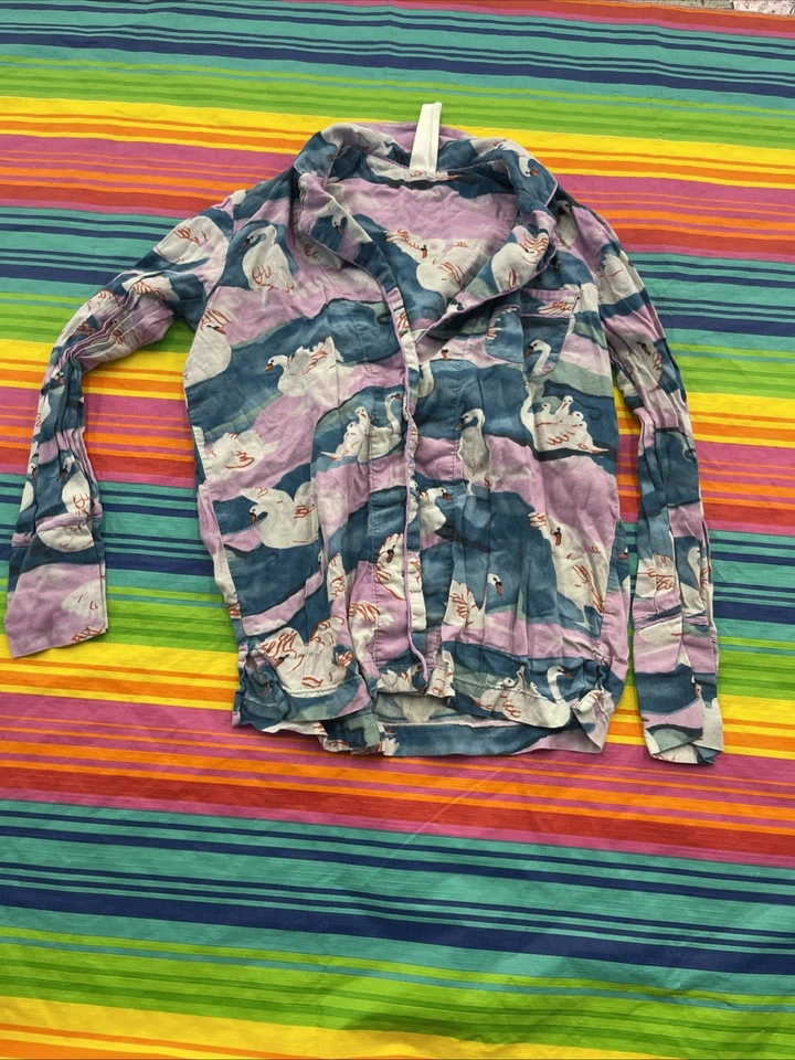 Olivia Wendel Pijama Mujer XXS Azul Franela Estampado Cisne Acogedor Anthropologie H55 Foto 2 de 4