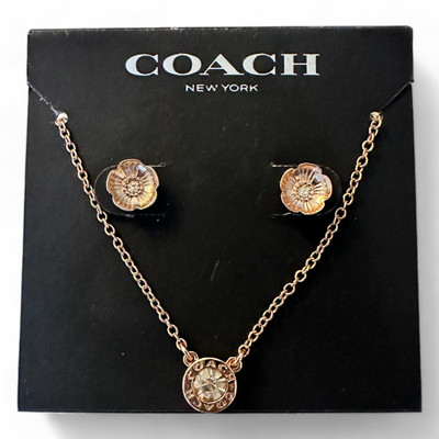 NWT Coach Open Circle Necklace And Tea Rose Stud Earrings  display picture 1