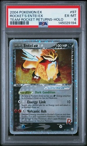 2004 Pokémon Rocket's Entei ex 97/109 Team Rocket Returns Holo PSA 6