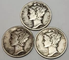 New Listing1939 P D S Mercury Dimes (3) Coin Lot, 90% Silver Coins, Great 4 Albums M-39AB26