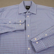 Jos A Bank Button Shirt Traveler Mens Medium Blue Pink Long Sleeve Check Dress