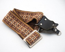Vintage 70s Wide Woven SLR/DSLR Camera Neck Strap Tan and brown -missing clips