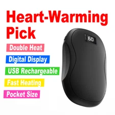 USB Rechargeable Hand Warmer, Double-Sided Heating with 3 Heat Levels & Display