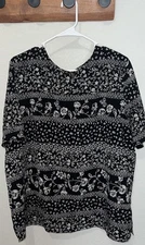 Vintage Alfred Dunner Floral Black And White Blouse Sz 20W