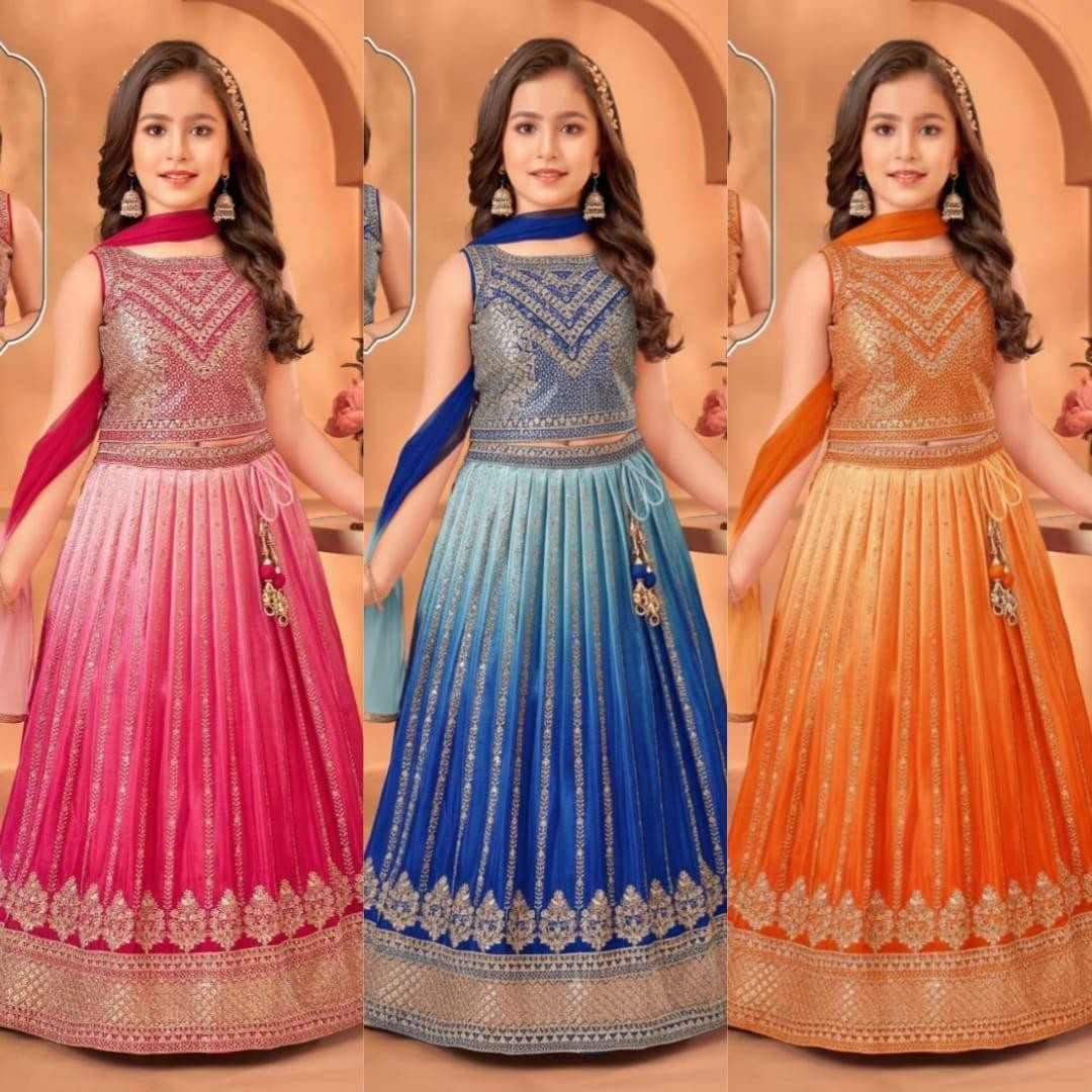 Niñas y Niños Boda Fiesta Ropa Estilo Completo Cosido Lehenga Blusa Dupatta M...