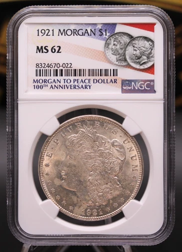 1921 Morgan Silver Dollar MS62 NGC 🇺🇸 100th Anniv Label • Philadelphia 🦅