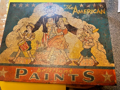 Rare vintage WW II-era Watercolor paint set tin by the American Crayon Company.