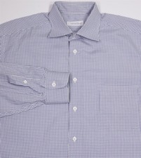 Ermenegildo Zegna Blue White Checkered Cotton Dress Shirt 43 17-34