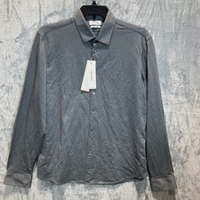 Calvin Klein Men's Button Up Shirt Long Sleeve Gray L Extra Slim Fit Wicking