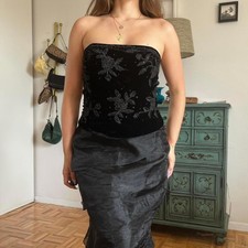 Vtg 90s black goth fairy floor length velvet gown