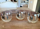 Vintage Federal Glass MCM Gold Black Harlequin Roly Poly Atomic Set of 3 Barware