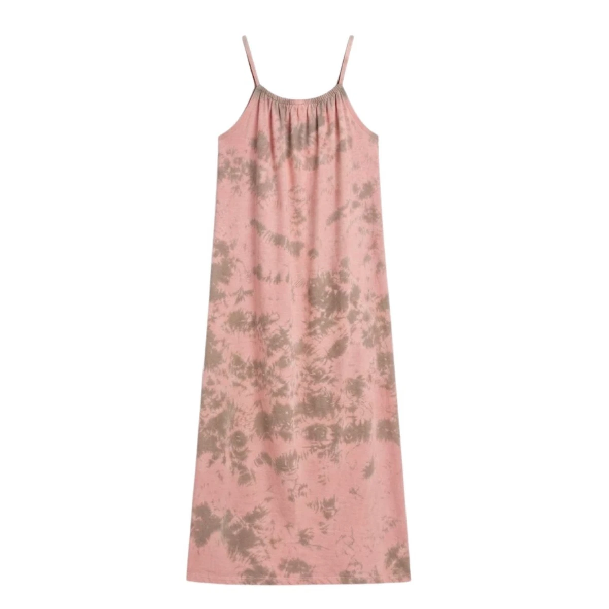 Maxi Vestido Zara Mujer Oversize Algodón Rosa Tie-Dye Vestido Tirantes M