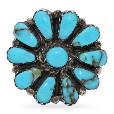 Vintage Indianer LW signiert Sterlingsilber Türkis Blume Ring