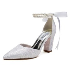 Jotwry Lace Wedding Shoes for Bride Block Heel Bridal Pointed Toe...