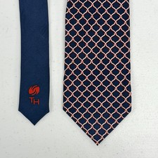 Tommy Hilfiger Men's Navy Blue  Red Geometric Pattern Silk Contrast Tie Vint