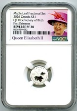 2026 $1 1/20 OZ SILVER CANADA QEII CENTENARY MAPLE LEAF NGC PF70 REV PROOF - FR