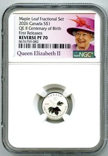 2026 $1 1/20 OZ SILVER CANADA QEII CENTENARY MAPLE LEAF NGC PF70 REV PROOF - FR