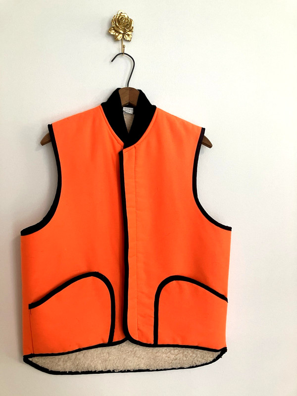 Vintage Hunting Vest USA Made Blaze Orange Sherpa Lined Workwear Outdoors Medium