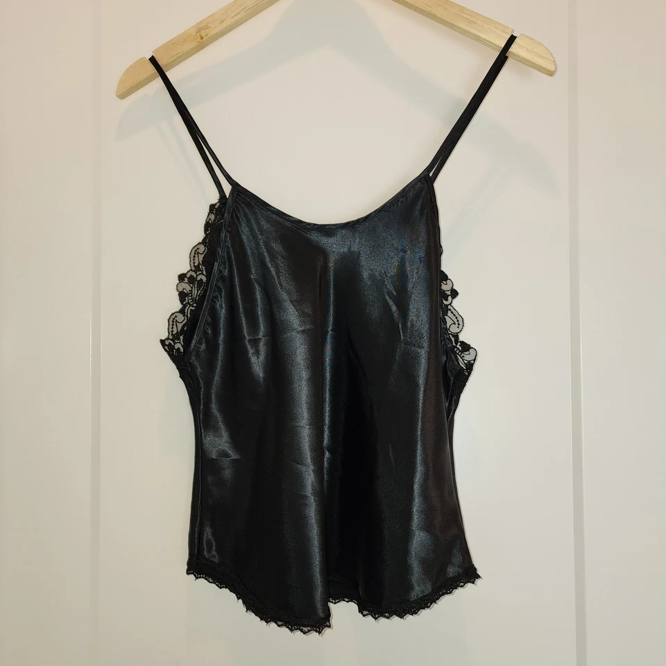 Top Cami Hada Gótica De Colección Años 90 Y2K Victoria's Secret Etiqueta Dorada Negro Satinado Encaje Foto 2 de 4