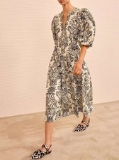 Women Ulla Johnson Round Neck Floral Puff Sleeve Midi Dress