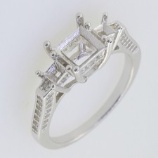 Sterling Silver Semi Mount Ring Setting Princess SQ 6x6mm 3x3mm 3 Stone
