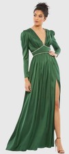 Mac Duggal 55702 Rhinestone Trim Puff Sleeve Gown NWT Size 4 Emerald Green