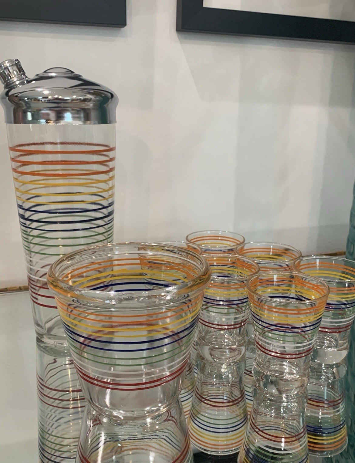 Mid Century Vintage Cocktail Set | 1940s Hazel-Atlas MCM | Hand Painted Striped 