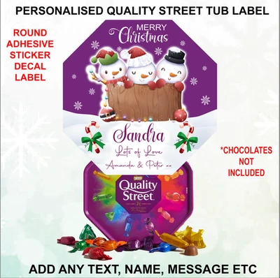 SWEET IMAGE DESIGN Bespoke Name Text Christmas Chocolate Hexagon Tub Label Sticker Quality Street