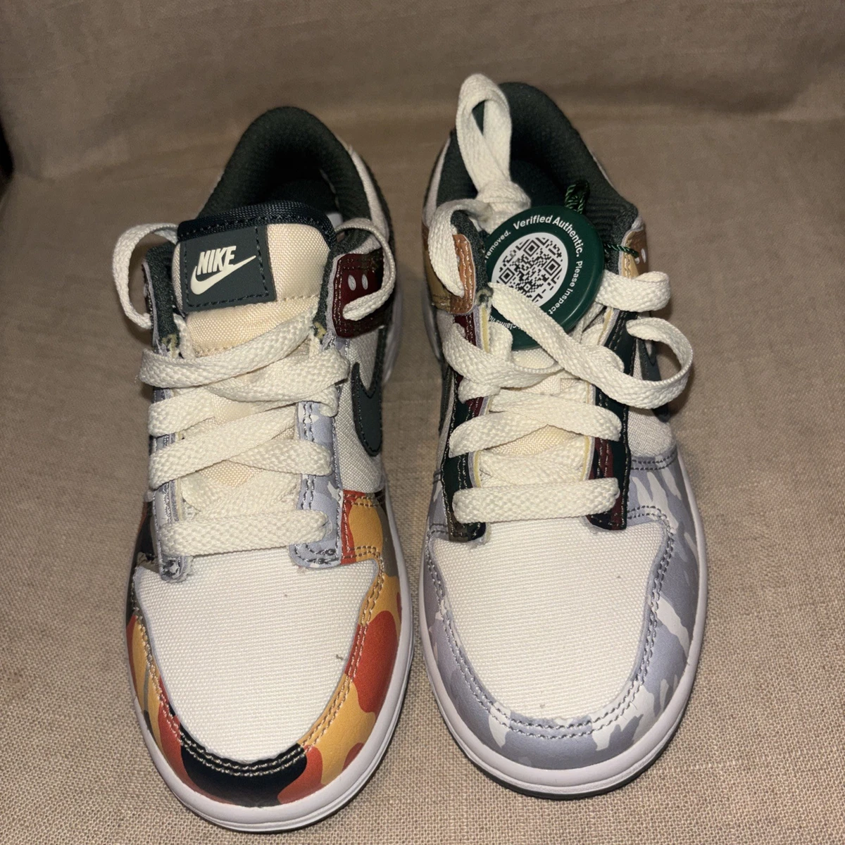 Nike Dunk Low SE Sail Multi Camo DB1909-100 Kid's US 2.5 New