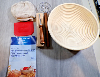 Crofton 5-Piece Artisan Bread Making Kit Proofing Basket, Whisk, Lame