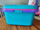Vintage, 16" Adler Aufbewahrung Tragetasche Eimer mit zwei Griffen, türkis, pink und lila