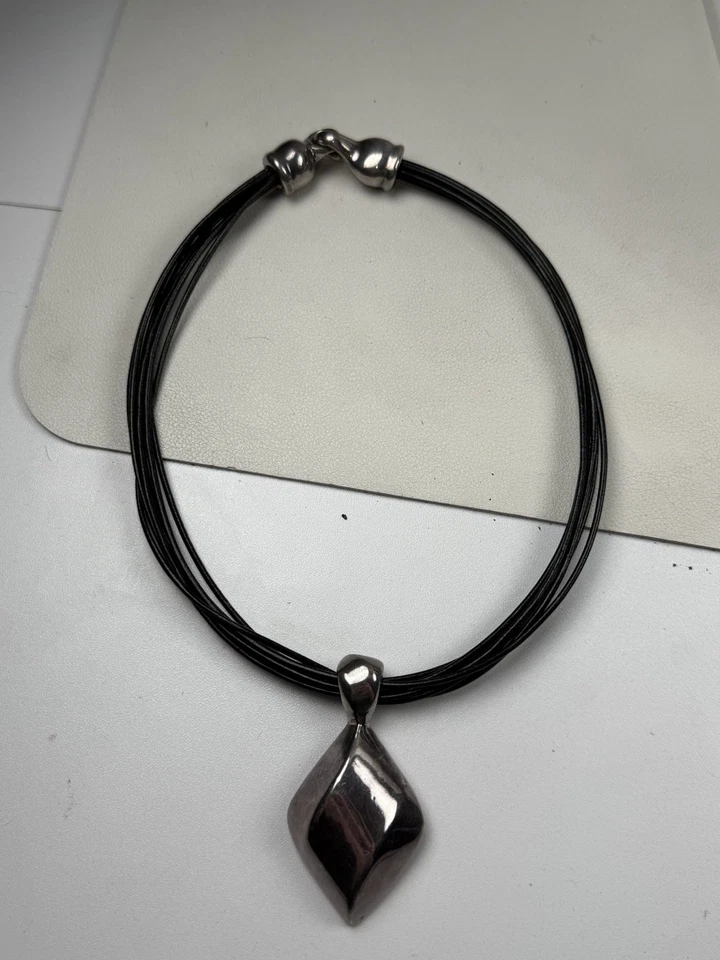 Collar Simmon Sebbag Plata Esterlina Modernista Abstracto 17.5" Multi Cordón Negro Foto 3 de 4