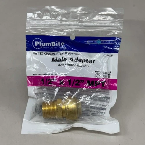 JONES STEPHENS (3 Pack) Plumbite Push On Male Adapter 1/2"x1/2" Brass C77417LF - Picture 3 of 8