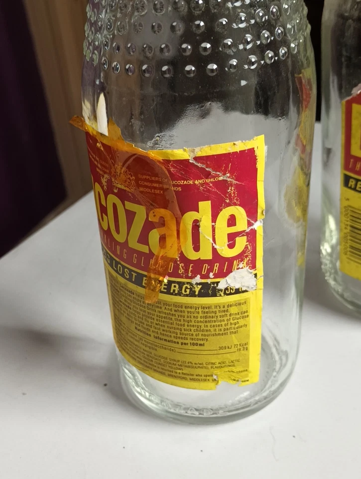 Pair of vintage lucozade glass bottles screw tops 1970s - Image 3 of 4