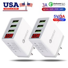 2 Pack Fast Quick Charge QC 3.0 Wall Charger Adapter US Plug 3 USB Port US Plug