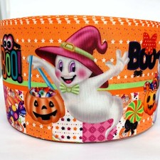 GROSGRAIN RIBBON 5/8", 7/8", 1.5", 3" Halloween Friendly Ghost Boo Printed