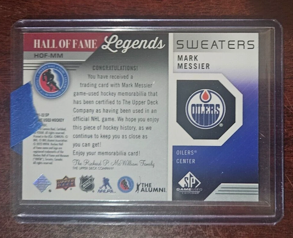 2021-22 UD - SP Game Used - HOF Legends Sweaters Mark Messier HOF-MM - Image 2 of 2