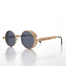 Round Gold Steampunk Goggle Sunglass with Gray Lenses - Orwell