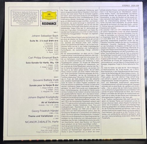 RARE PRISTINE VINYL - Nicanor Zabaleta Baroque Harp Music - MINT - Picture 2 of 4